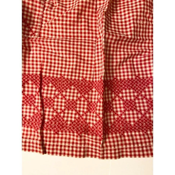 Vintage Red and White Pattern Half Apron One Pocket 18  Inch Long Tie Back - Picture 3 of 12